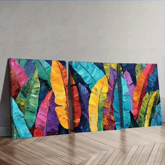 3pcs Coloured banana leaves Wall Art Set Canvas Framed 40x60cm - High Quality Print 100% Australian Made Wall Canvas Ready to Hang