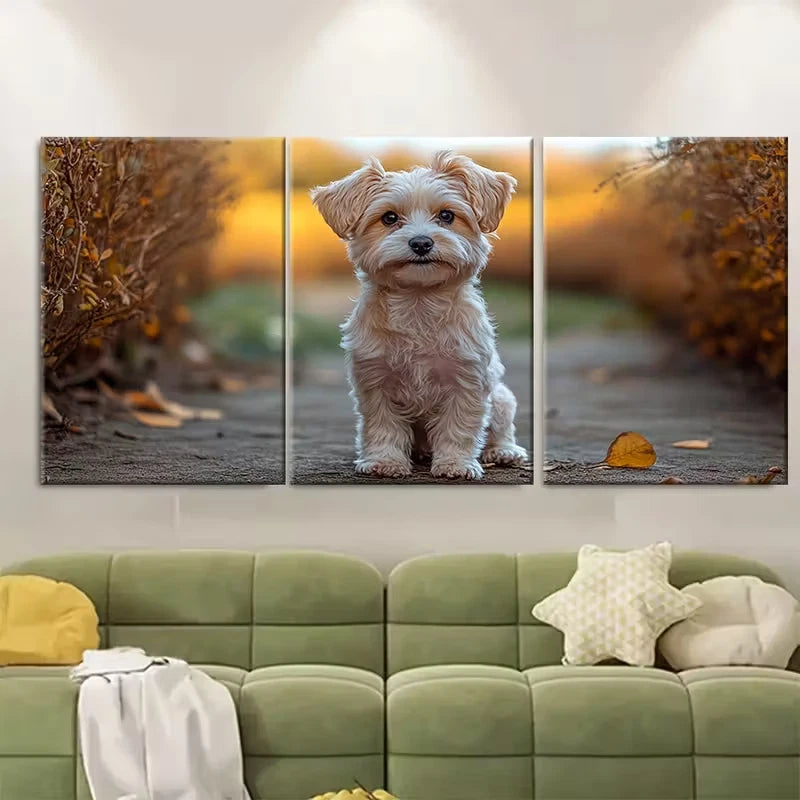 3pcs Curious Fluffy White Puppy Metal Print Ready to Hang Art - Bella Home Decor