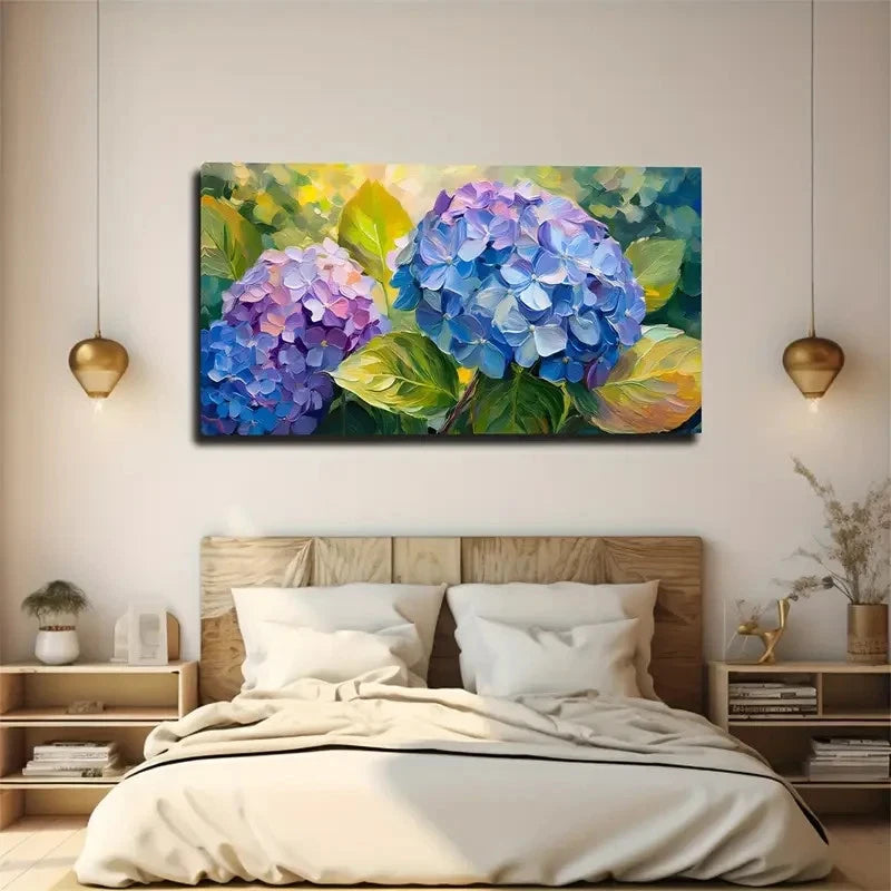 Vibrant Blue Hydrangea Wall Art Canvas Office Home Room Framed 120x60cm
