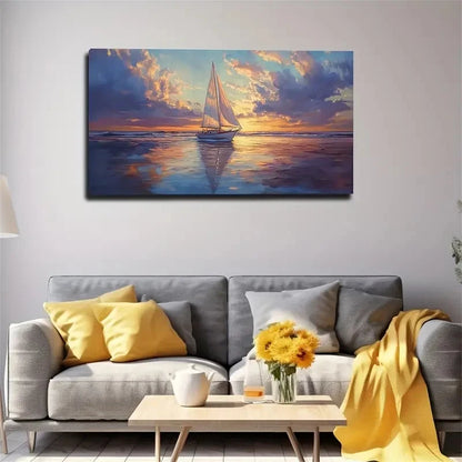 Clouds Under Sailboat Suitable Wall Art Canvas Office Home Room Framed 120x60cm