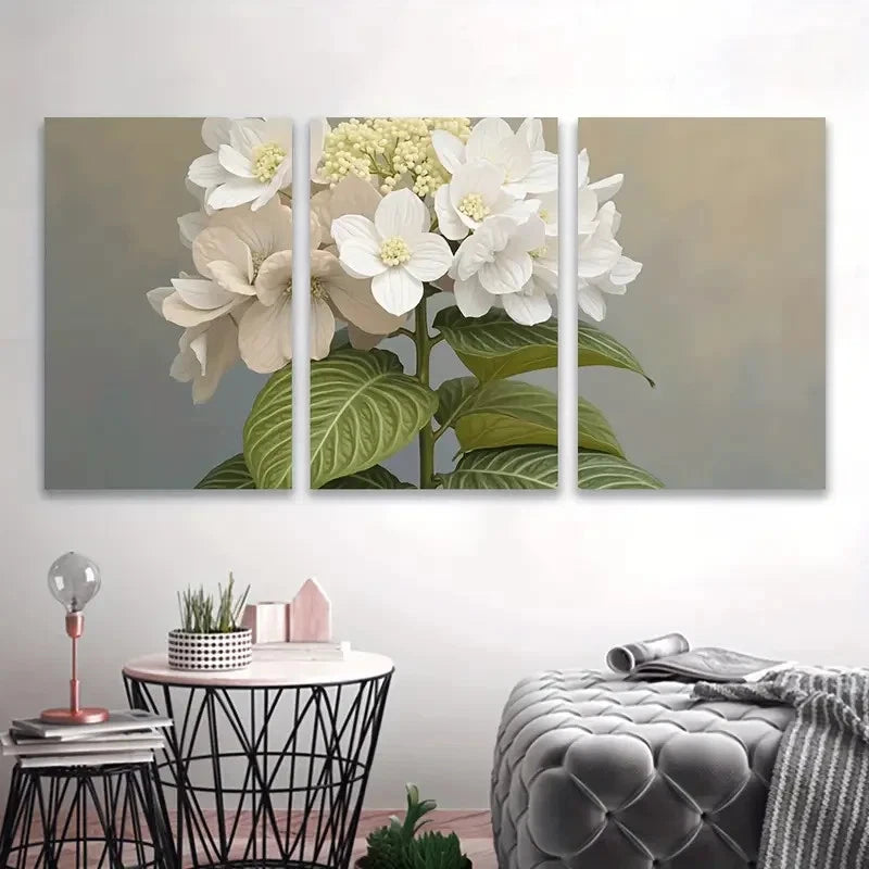 3pcs White And Cream Floral Watercolor Wall Art Set Canvas Framed 50x70cm - High Quality Print 100% Australian Made Wall Canvas Ready to Hang