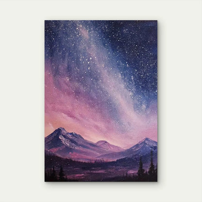 Cosmic Starry Night Mountains Metal Print Ready to Hang