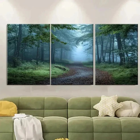 3pcs Enchanting Misty Woodland Canvas Wall Art Set Canvas Unframed - High Quality Print 100% Australian Made Wall Canvas - Bella Home Decor