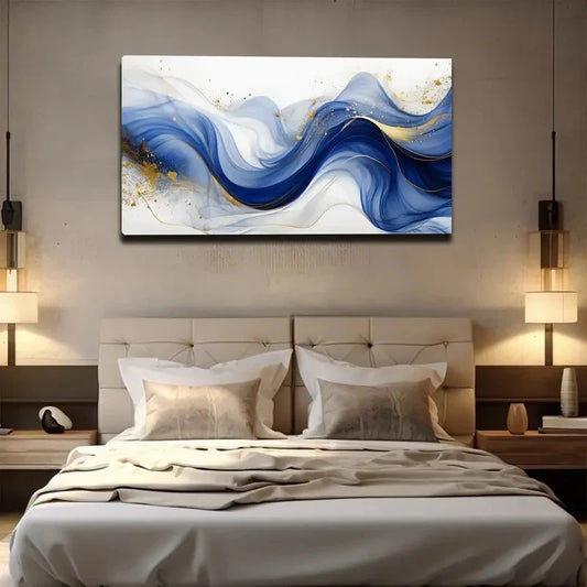 Abstract Blue and Golden Wall Art canvas office home room framed 120x60cm