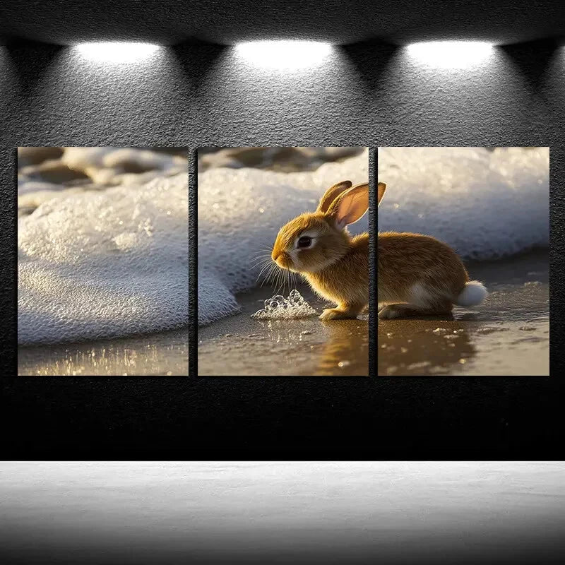 3pcs Cute Rabbit Beach Scene Metal Print Ready to Hang Art - Bella Home Decor