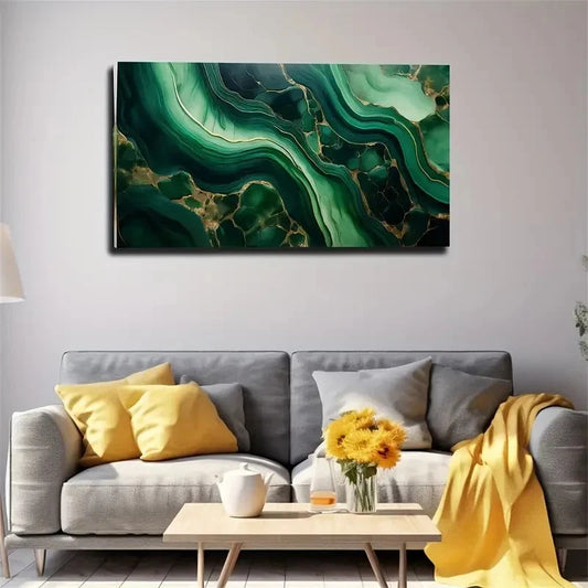Green Gemstone Stripes Abstract Wall Art Canvas Office Home Room Framed 120x60cm