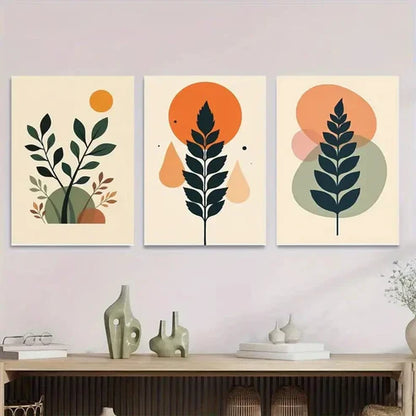 3pcs Modern Abstract Botanical Beige & Orange Wall Art Set Canvas Unframed - High Quality Print 100% Australian Made Wall Canvas