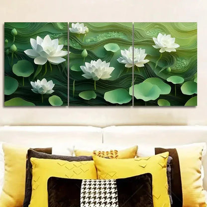 3pcs White Lotus Flower Wall Art Set Wall Art Canvas Unframed – High Quality Print 100% Australian Made Wall Canvas