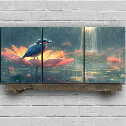 3pcs The bird On The Petals Waterfalls Metal Print Ready to Hang Art - Bella Home Decor