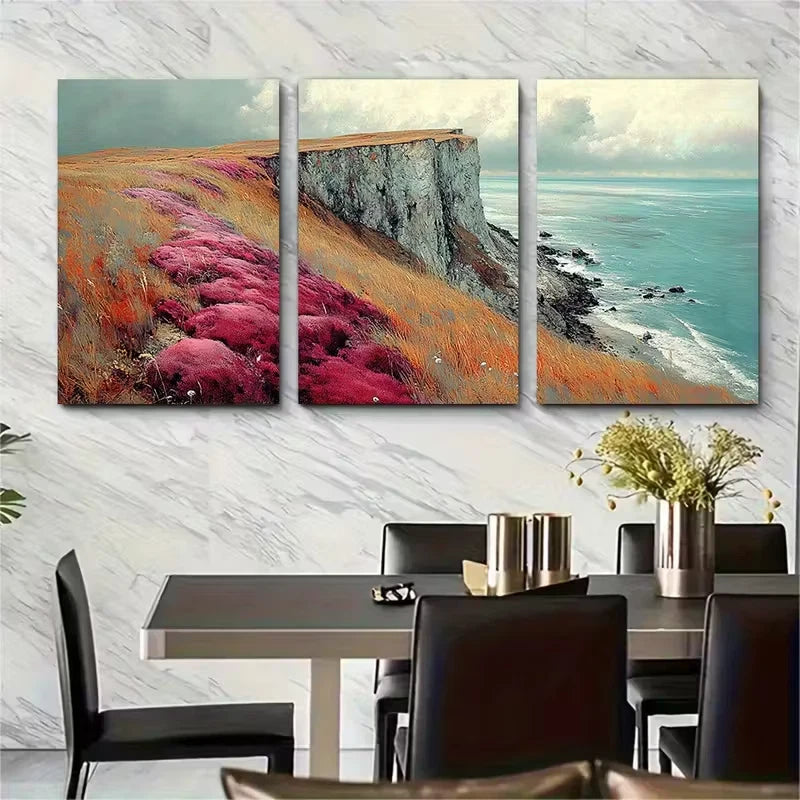 3pcs Red Algae Pigments Cliffside Metal Print Ready to Hang Art
