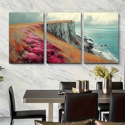 3pcs Red Algae Pigments Cliffside Metal Print Ready to Hang Art