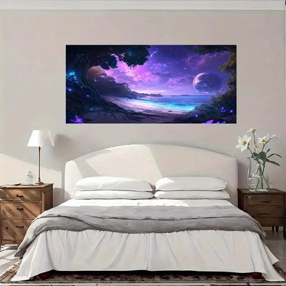 Fantasy Beach Night Sky Wall Art Canvas Office Home Room Framed 120x60cm