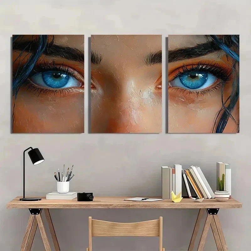 3pcs Abstract Blue-Eyed Girl Face Perfect Wall Art Set Canvas Framed 40x60cm - High Quality Print 100% Australian Made Wall Canvas Ready to Hang - Bella Home Decor