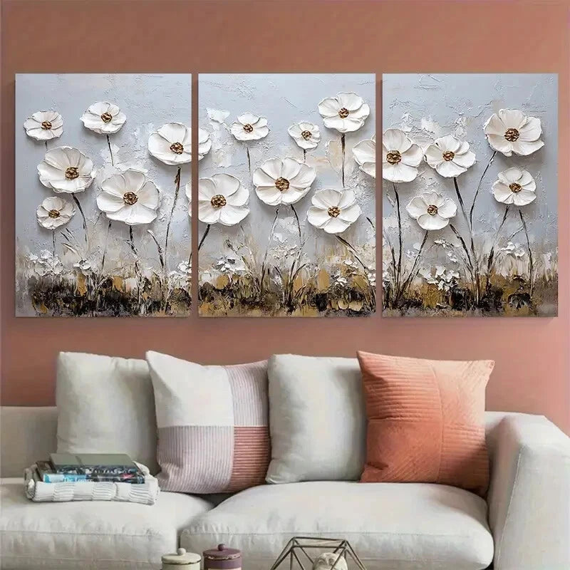 3pcs Floral Meadow Minimalist Landscape Botanical Metal Print Ready to Hang Art - Bella Home Decor
