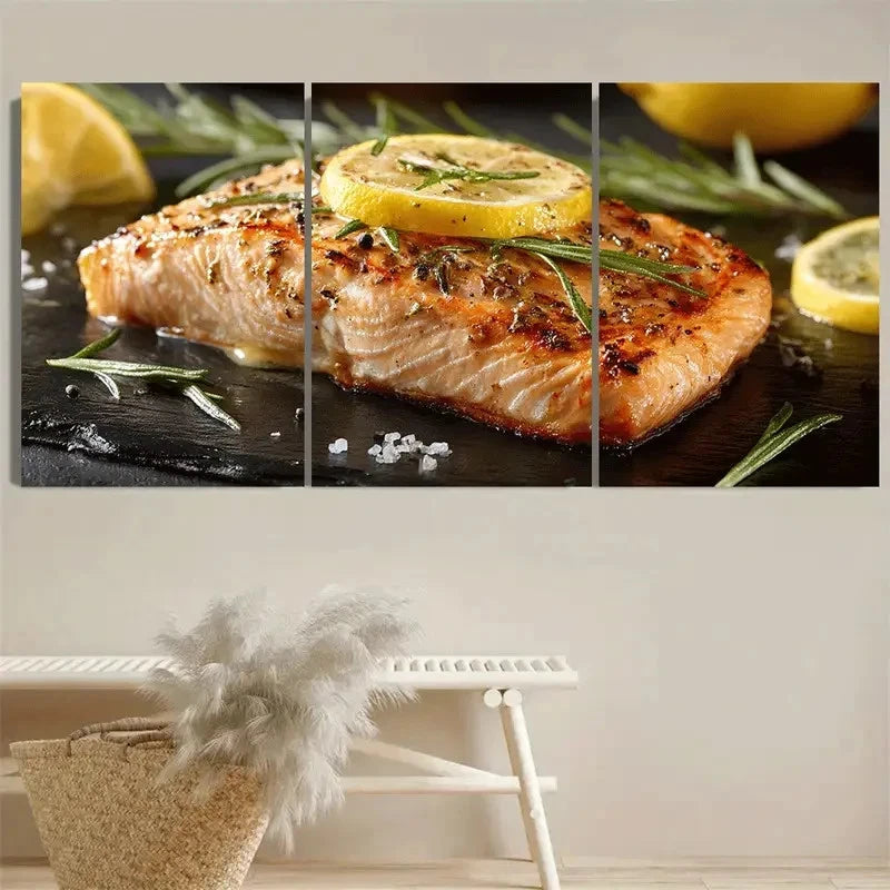 3pcs Lemon Salmon Farmhouse Art Wall Art Set Canvas Framed 40x60cm - High Quality Print 100% Australian Made Wall Canvas Ready to Hang