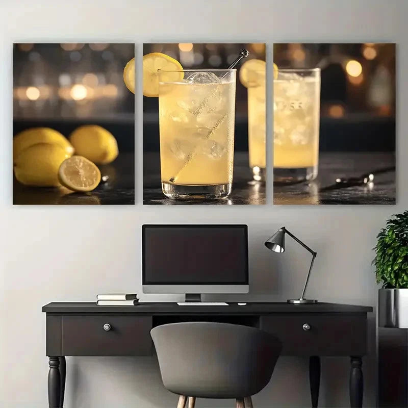 3pcs French 75 Cocktail Retro Bar Classic Liquor Wall Art Set Canvas Framed 40x60cm - High Quality Print 100% Australian Made Wall Canvas Ready to Hang - Bella Home Decor