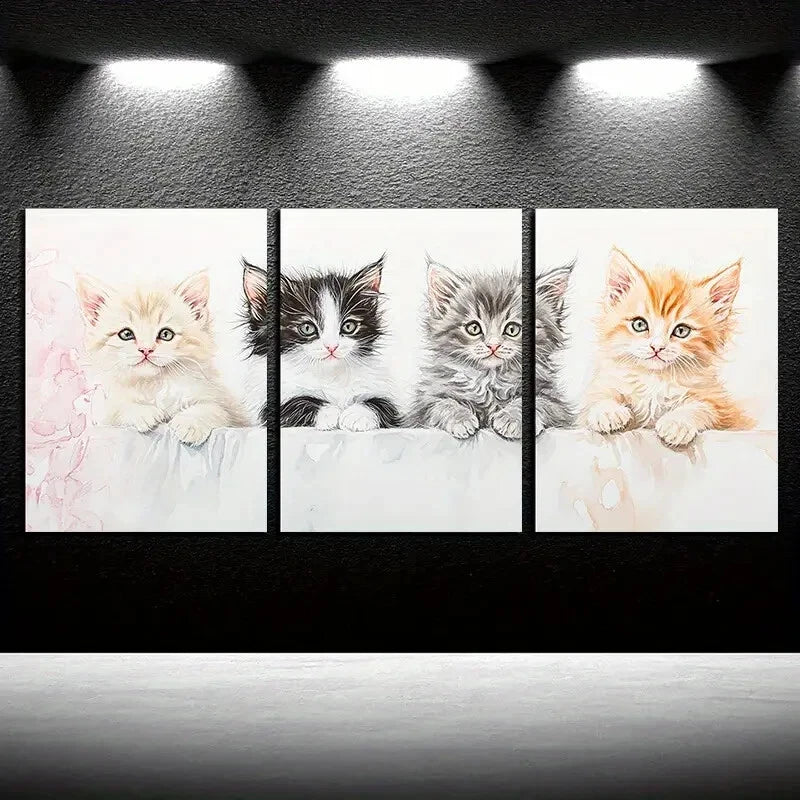 3pcs Cat is sitting on the Sofa Soft Illustration Metal Print Ready to Hang Art - Bella Home Decor