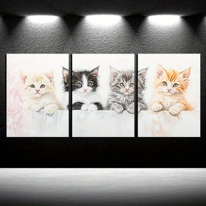 3pcs Cat is sitting on the Sofa Soft Illustration Metal Print Ready to Hang Art - Bella Home Decor