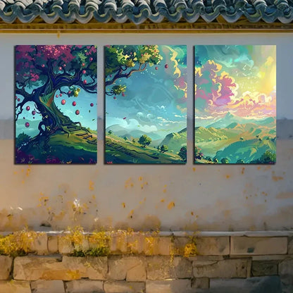 3pcs Orchard Landscape Vibrant Nature Scenes Metal Print Ready to Hang Art - Bella Home Decor