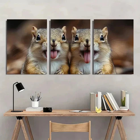 3pcs Whimsical Squirrel Playful Animal Wall Art Set Canvas Unframed - High Quality Print 100% Australian Made Wall Canvas