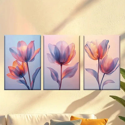 3pcs Pastel Tulip Wall Art Set Canvas Framed 60x90cm - High Quality Print 100% Australian Made Wall Canvas Ready to Hang