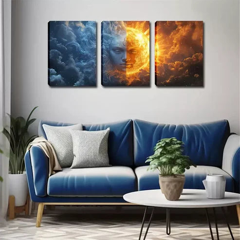 3pcs Sun and Moon God Wall Art Set Wall Art Canvas Unframed - High Quality Print 100% Australian Made Wall Canvas