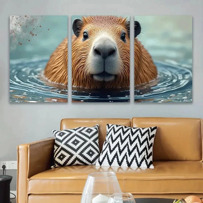 3pcs Cute Capybara In Water Wall Art Set Canvas Framed 50x70cm - High Quality Print 100% Australian Made Wall Canvas Ready to Hang - Bella Home Decor