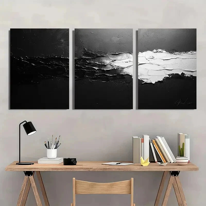 3pcs lack and White Abstract Texture Contemporary Metal Print Ready to Hang Art - Bella Home Decor