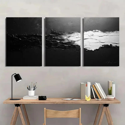 3pcs lack and White Abstract Texture Contemporary Metal Print Ready to Hang Art - Bella Home Decor