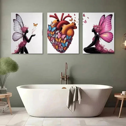 3pcs Butterfly Fairy Canvas   Wall Art Set Canvas Framed 50x70cm - High Quality Print 100% Australian Made Wall Canvas Ready to Hang - Bella Home Decor