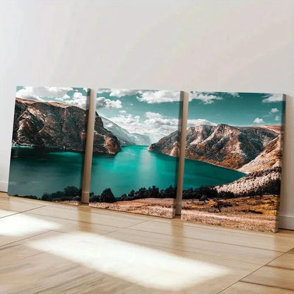 3pcs Landscape with Mountains Lakes and Valleys Wall Art Set Canvas Framed 50x70cm - High Quality Print 100% Australian Made Wall Canvas Ready to Hang - Bella Home Decor
