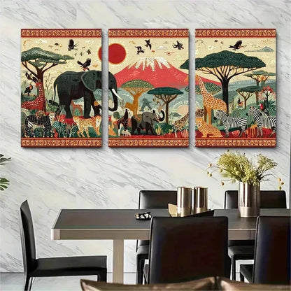 3pcs African Travel Tanzania Poster Perfect Wall Art Set Canvas Framed 50x70cm - High Quality Print 100% Australian Made Wall Canvas Ready to Hang - Bella Home Decor