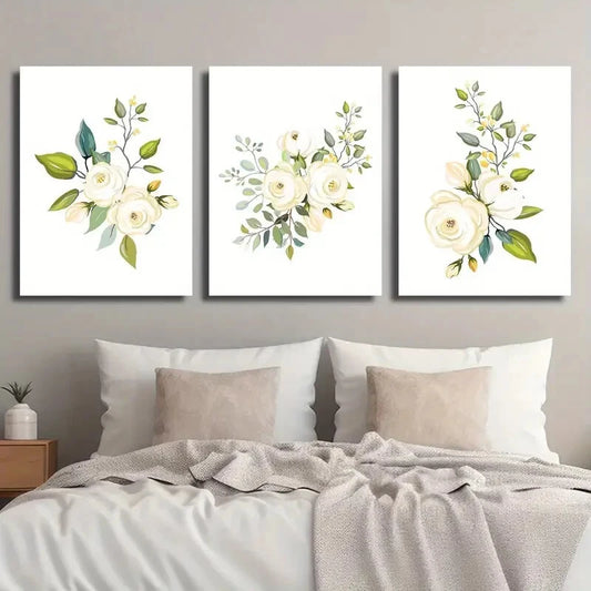 3pcs Botanical Rose Flower Watercolor Style Metal Print Ready to Hang Art