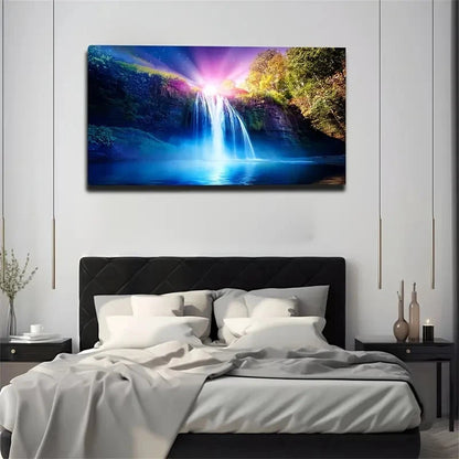 Vibrant Landscape Waterfall Wall Art Canvas Office Home Room Framed 120x60cm