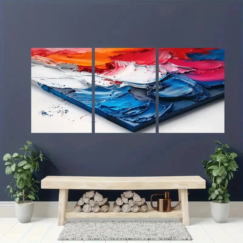 3pcs Abstract Visual Art Red Blue Art Colorful Metal Print Ready to Hang Art - Bella Home Decor