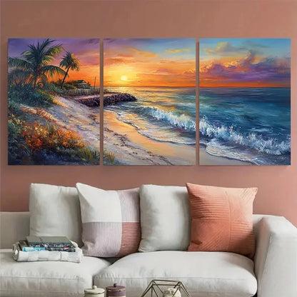 3pcs Key West Travel Tropical Sunset Landscape Wall Art Set Canvas Framed 50x70cm - High Quality Print 100% Australian Made Wall Canvas Ready to Hang