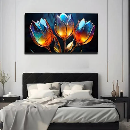 Vibrant Tulip Flowers Unique Wall Art Canvas Office Home Room Framed 120x60cm