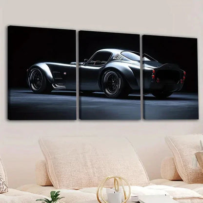 3pcs Vintage Black Cool Sports Cars Gray & Red Wall Art Set Canvas Unframed - High Quality Print 100% Australian Made Wall Canvas
