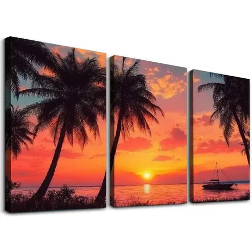 3pcs Silhouette Coconut Palm Trees on Beach Canvas Unframed - High Quality Print 100% Australian Made Wall Canvas