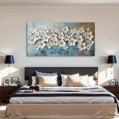 Elegant White Petals & Golden Wall Art Canvas Office Home Room Framed 120x60cm - Bella Home Decor