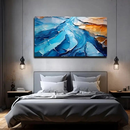 Abstract River Modern Blue Wall Art Canvas Office Home Room Framed 120x60cm