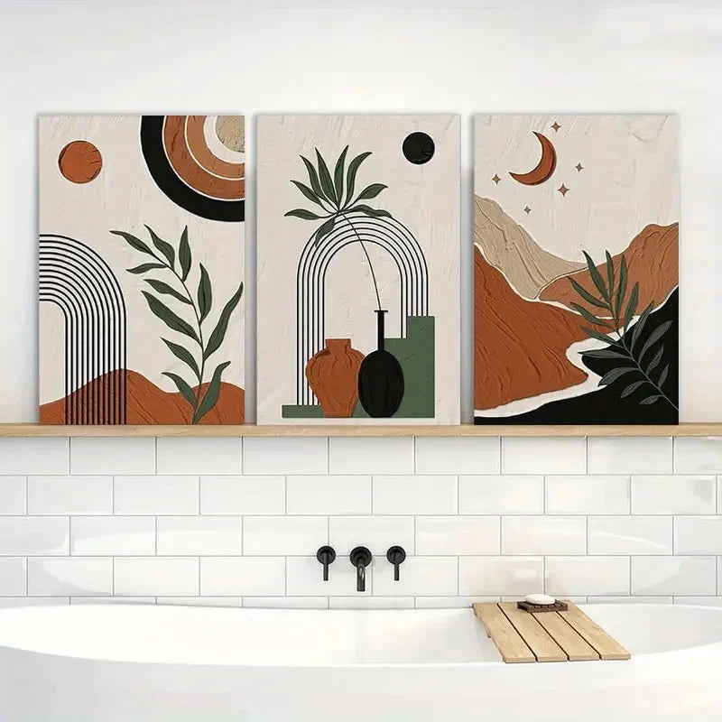 3pcs Abstract Geometric Art Prints Painting Metal Print Ready to Hang Art - Bella Home Decor