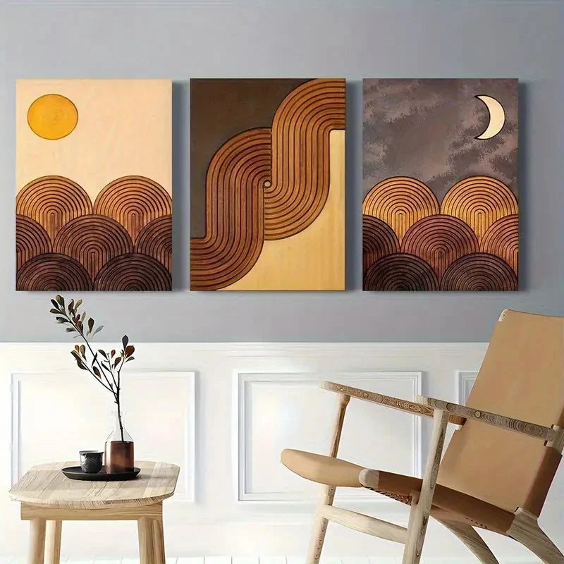 3pcs Abstract Earth Tones with Modern Design Metal Print Ready to Hang Art - Bella Home Decor