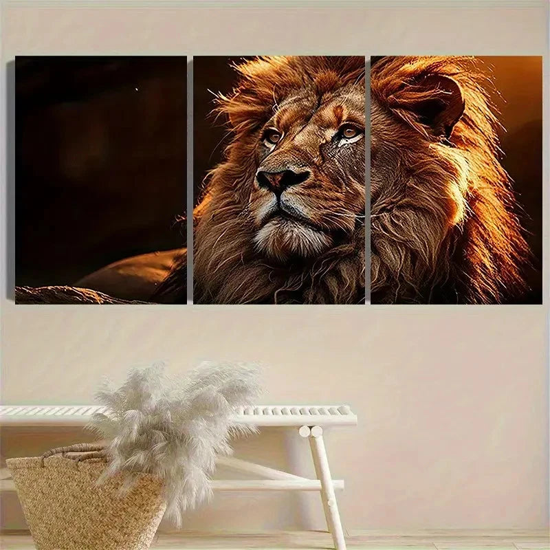 3pcs Majestic Lion Portrait Photography Wall Art Set Canvas Framed 50x70cm - High Quality Print 100% Australian Made Wall Canvas Ready to Hang