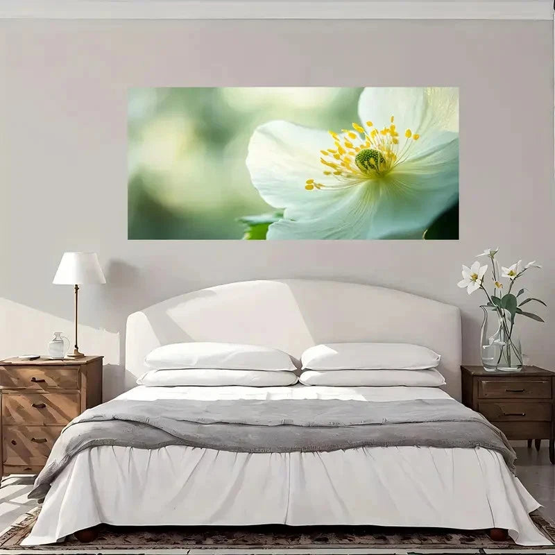 Large White & Golden Floral Wall Art Canvas Office Home Room Framed 120x60cm