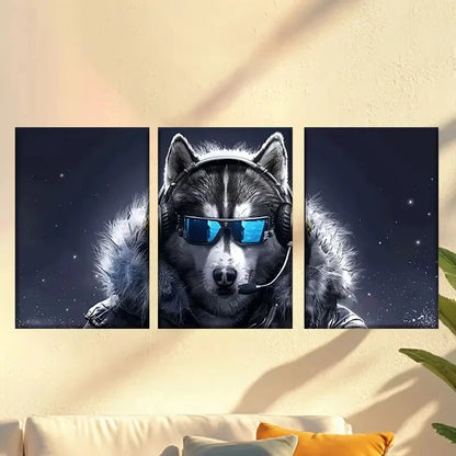 3pcs dog wearing helmet and Fashion Glasses Wall Art Set Canvas Framed 40x60cm - High Quality Print 100% Australian Made Wall Canvas Ready to Hang - Bella Home Decor