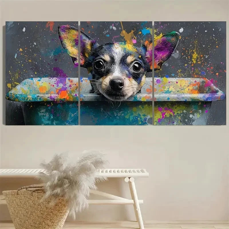 3pcs Chihuahua In Bathtub Dog Pet Wall Art Set Canvas Framed 60x90cm - High Quality Print 100% Australian Made Wall Canvas Ready to Hang - Bella Home Decor