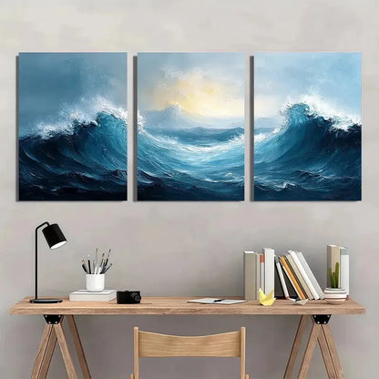 3pcs Blue and White Abstract Painting Metal Print Ready to Hang Art