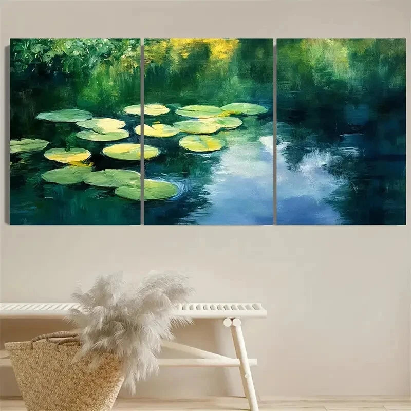3pcs Serenity at the Pond Serene Pond and Lily Pad Metal Print Ready to Hang Art - Bella Home Decor