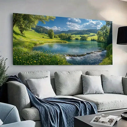 Serene Lake Lush Hills Sky  wall canvas office home room framed 120x60cm - Bella Home Decor